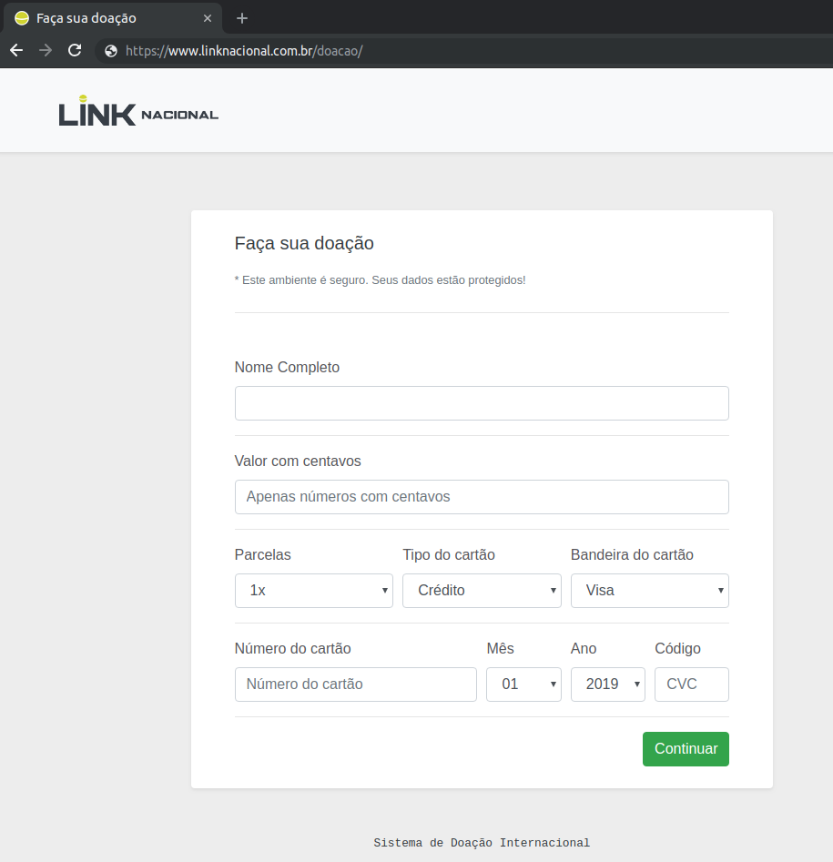 Formulário doação Visa Checkout Formulário doação Visa Checkout