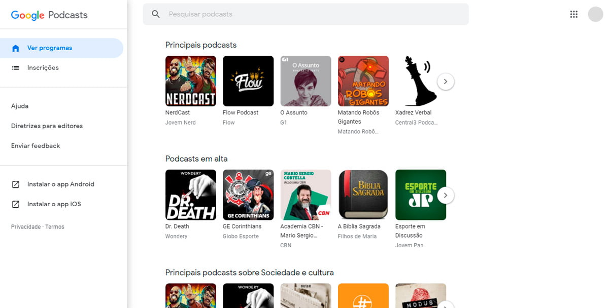 Google Podcast para desktop Google Podcast para desktop
