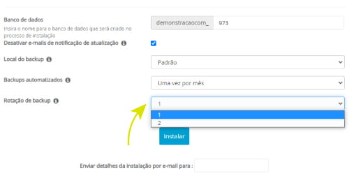 Selecione com qual frequência Softaculous substitui a pasta de backup antigo com a nova pasta
