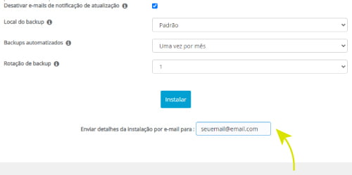 Digite um endereço de e-mail no campo E-mail para detalhes de instalação