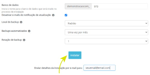Reveja as opções e configurações de instalação e clique em instalar