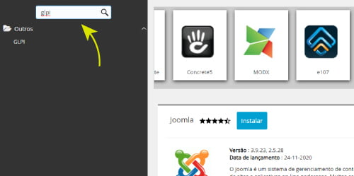 Digite “glpi” no campo para pesquisa