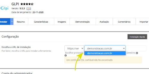 Selecione o domínio na lista Selecionar Domínio, ou aceite o domínio padrão