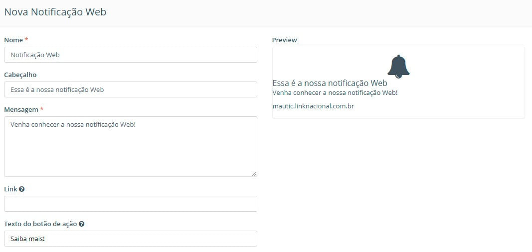 Notificação web Notificação web