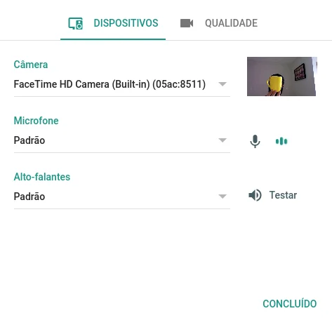 Verificar as configurações do áudio e câmera Verificar as configurações do áudio e câmera
