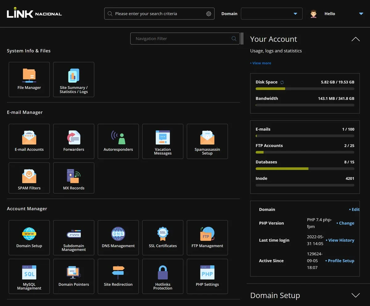 Painel de Controle DirectAdmin Painel de Controle DirectAdmin