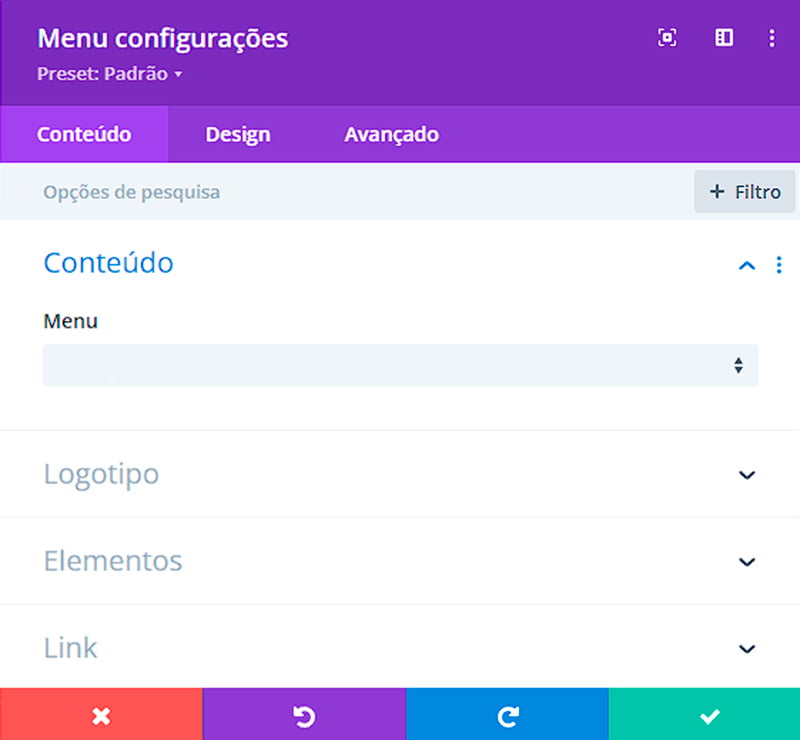 Configurações do módulo Menu Configurações do módulo Menu