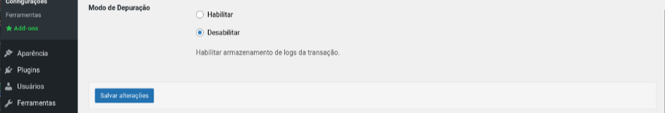 Habilite o Modo de Depuração e clique em Salvar alterações Como configurar as chaves do Visa Checkout no GiveWP?