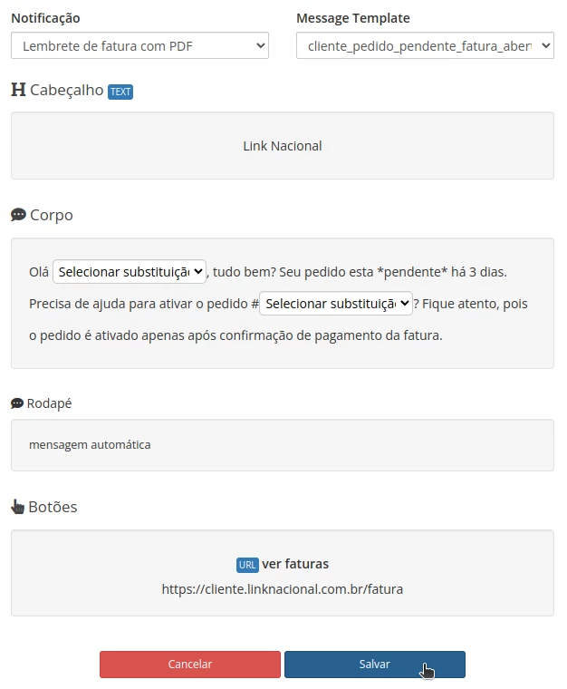 Configurando as notificações do message template do WhatsApp dentro do WHMCS Configurando as notificações do message template do WhatsApp dentro do WHMCS