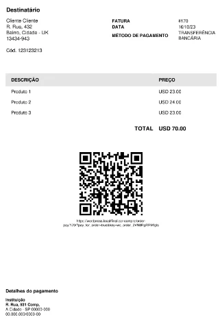 Fatura (Invoice) com QRCode para link de pagamento Fatura (Invoice) com QRCode para link de pagamento