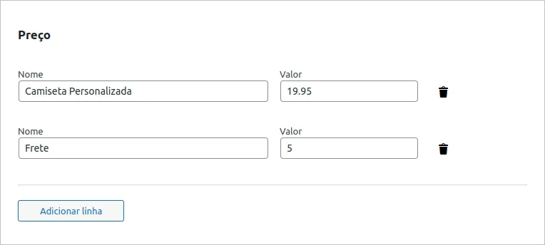 Preço do produto na fatura Preço do produto na fatura