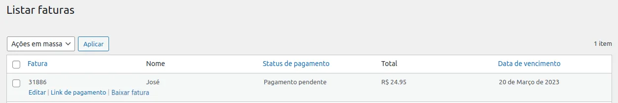 Listagem de faturas Listagem de faturas