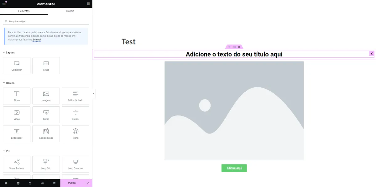 Interface amigável do Elementor Interface amigável do Elementor
