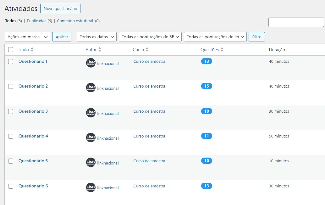 Learnpress Atividades