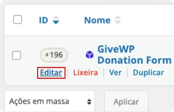Editar formulário GiveWP Editar formulário GiveWP
