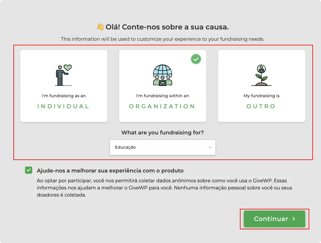 Configuração inicial GiveWP Configuração inicial GiveWP