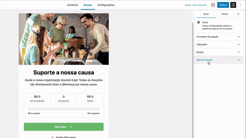 Configurando meta de doações GiveWP Configurando meta de doações GiveWP