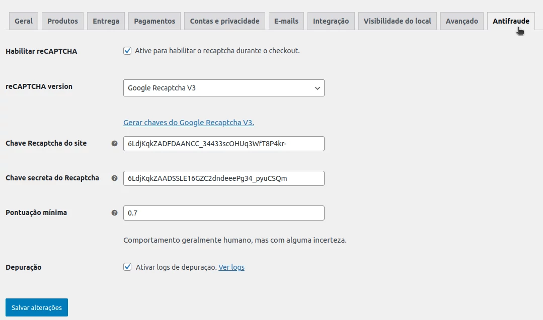 Configuração do Antifraude Configuração do Antifraude