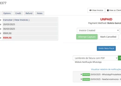 WhatsApp WHMCS notificação fatura em PDF
