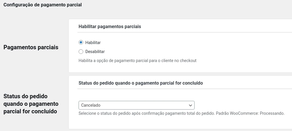 WordPress pagamento parcial configuração WordPress pagamento parcial configuração